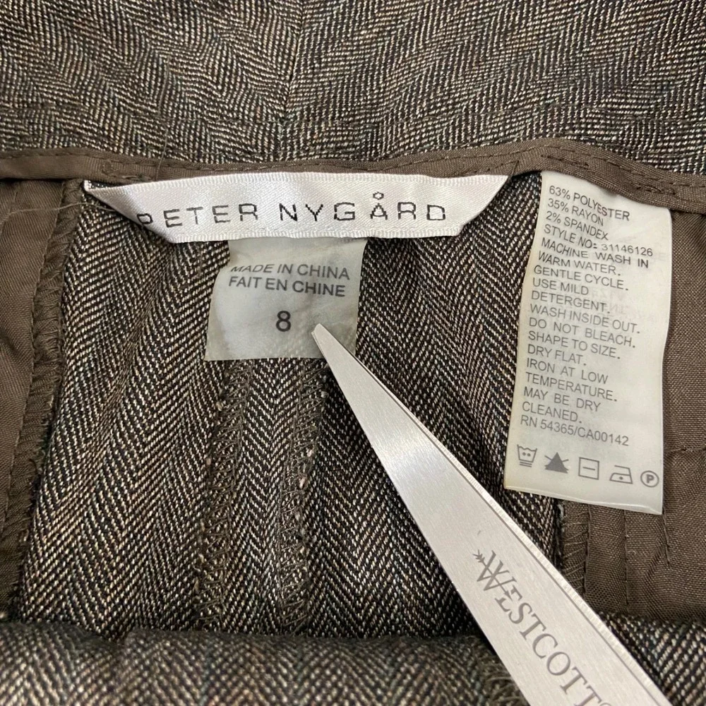 Peter Nygard Dress Pants‎ Career Trouser Brown Herringbone Stretch Size 8